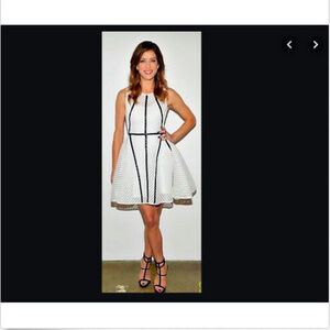 MILLY NY FIT & FLARE WHITE MESH  LEATHER DRESS